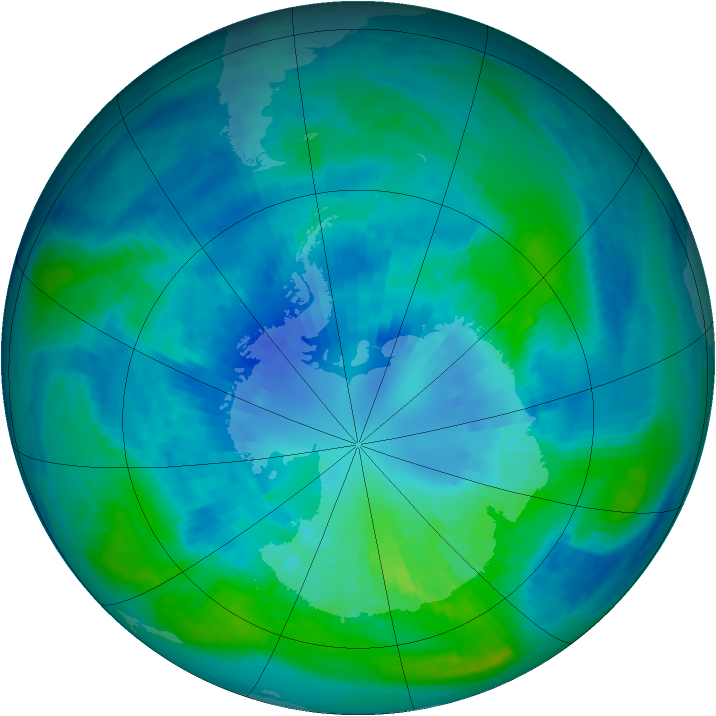 Antarctic ozone map for 05 April 2001